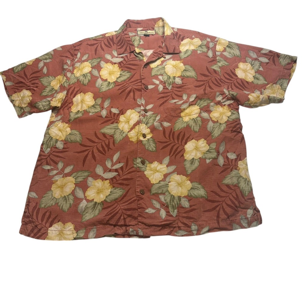 Tommy Bahama Beach Relax Shirt Medium Rust Silk Hibiscus Floral Camp Button Down - Picture 5 of 8